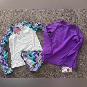 NWT 4T Purple Rash Guard and Chevron Swimsuit Set